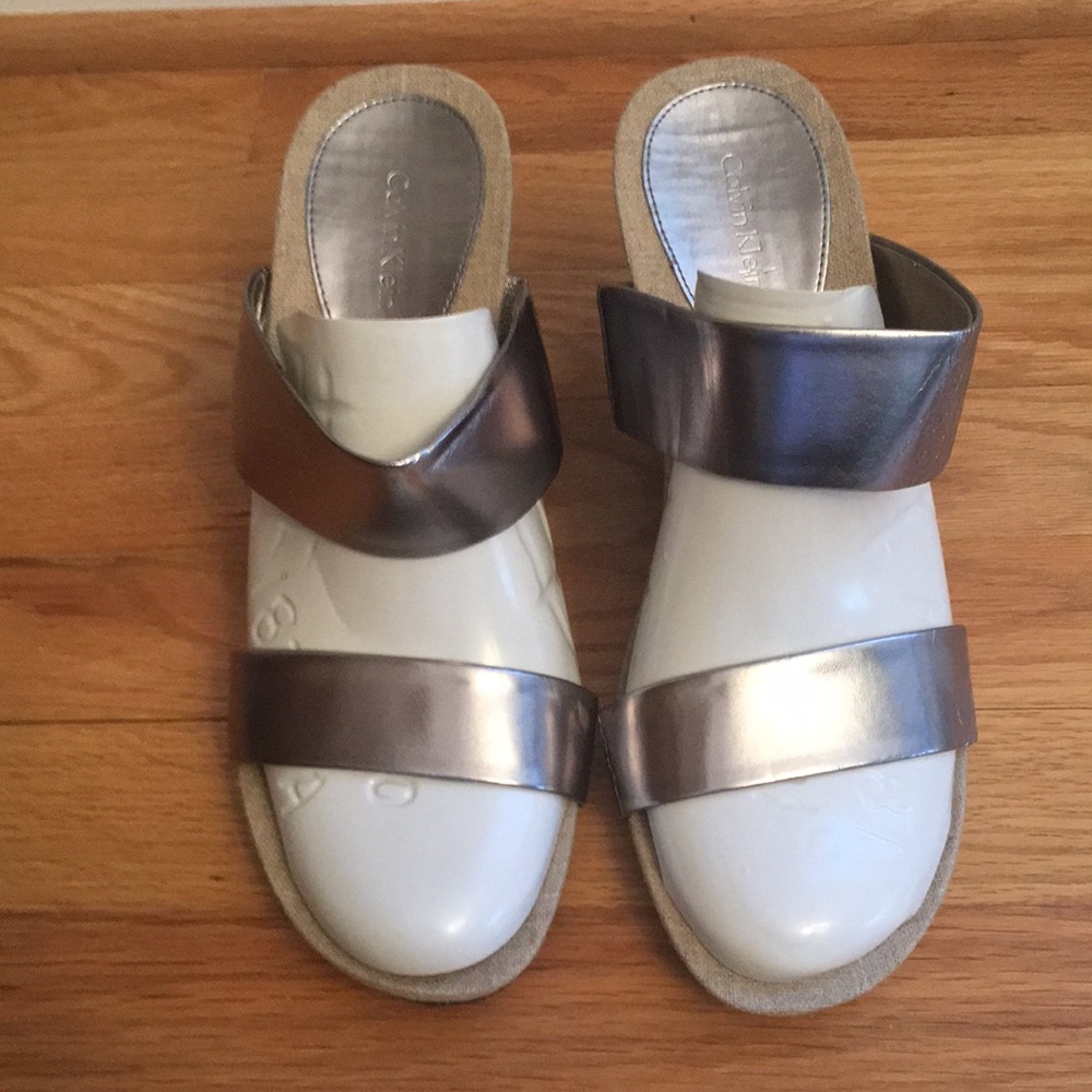 Calvin Kline silver wedge sandals.  Size 10.